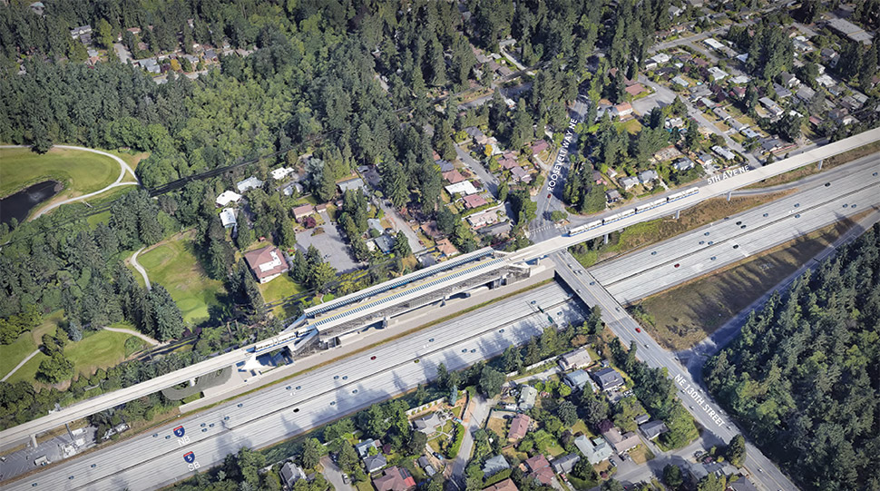 Aerial View of NE 130th Street Infill Station. Click image link to view a full-size PDF.