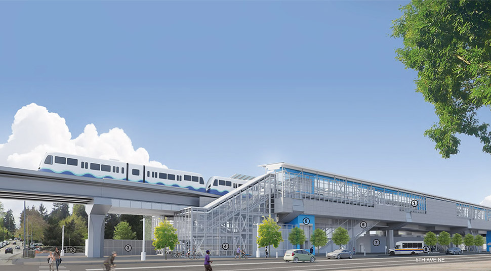 View of Northeast 130th Street Station from 5th Avenue Northeast. Click image link to view a full-size JPEG.